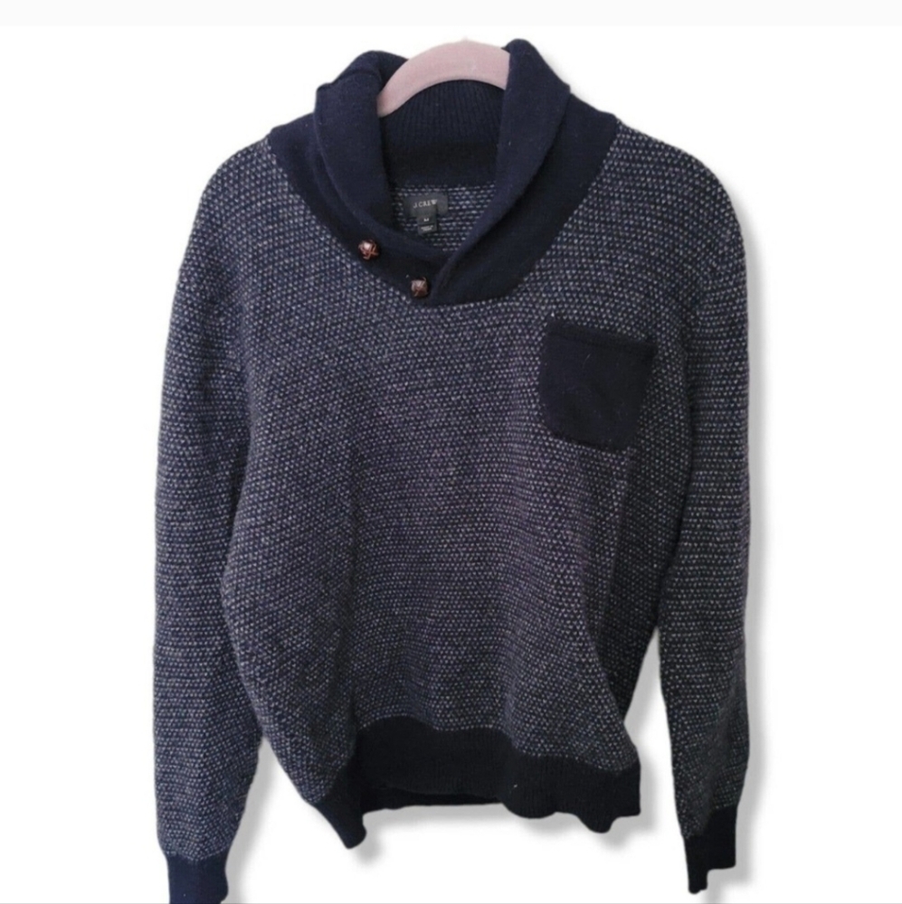 J Crew black wool chunky waffle knit Henley 1/4 button collared women's m